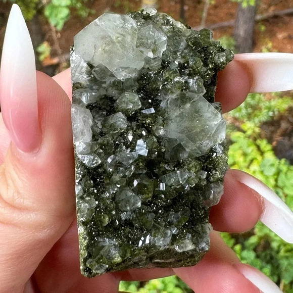 AAA Quality Fairy 🧚 Forest 🌳 Epidote & Quartz 🇹🇷 Raw Mineral Druzy Epidote - Picture 4 of 9